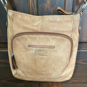 Tan Genuine Leather Fossil Crossbody Shoulder Bag